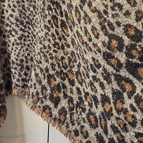 Leopard Print Poncho with Black Fringe - Picture 3 of 7